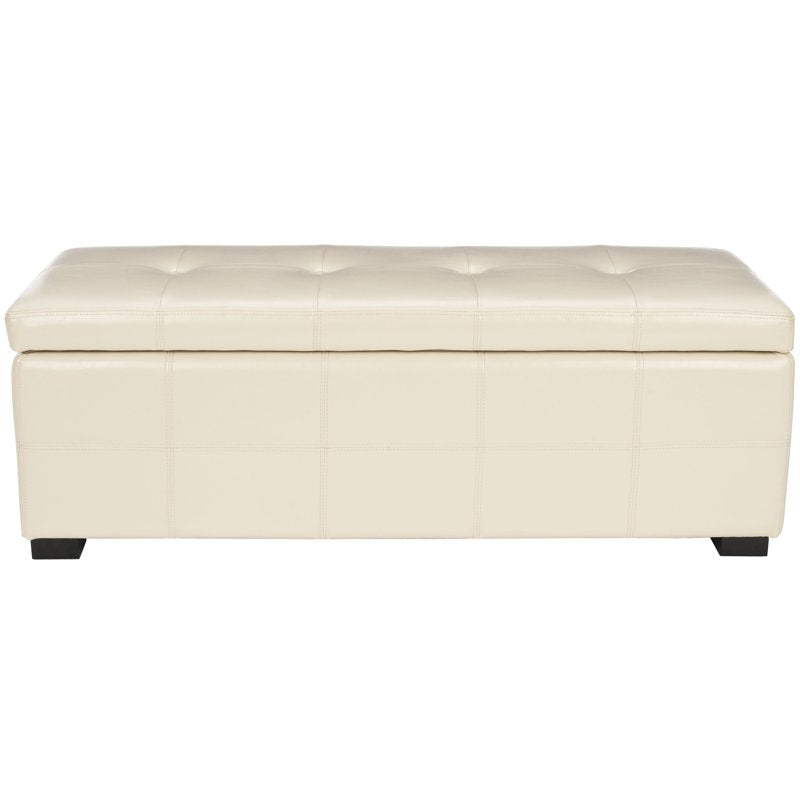 Large Rustic Flip Top Tufted Storage Bench - Flat Cream