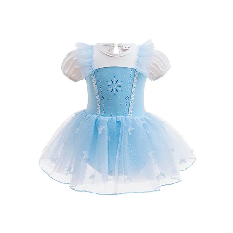 Baby Girl Princess Dress Up Clothes Romper & Headband Set - Blue White Stitching, 18-24 Months