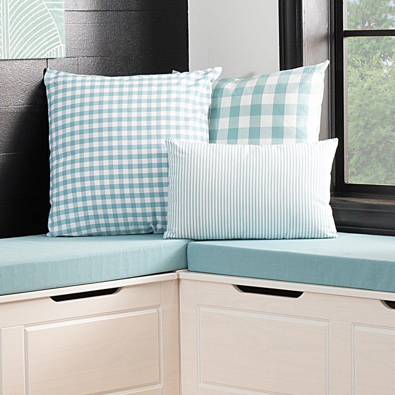 Backless Corner Nook with Storage - 5-Piece Cushion Set - White/Seafoam