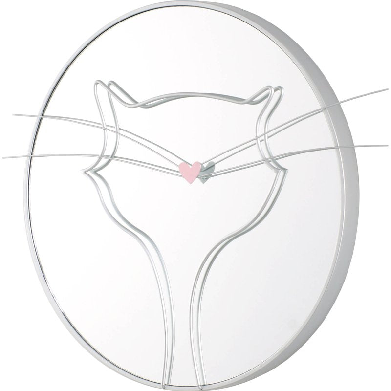 12-Inch Cat Mirror with Silver Frame and 3D Kitten Design