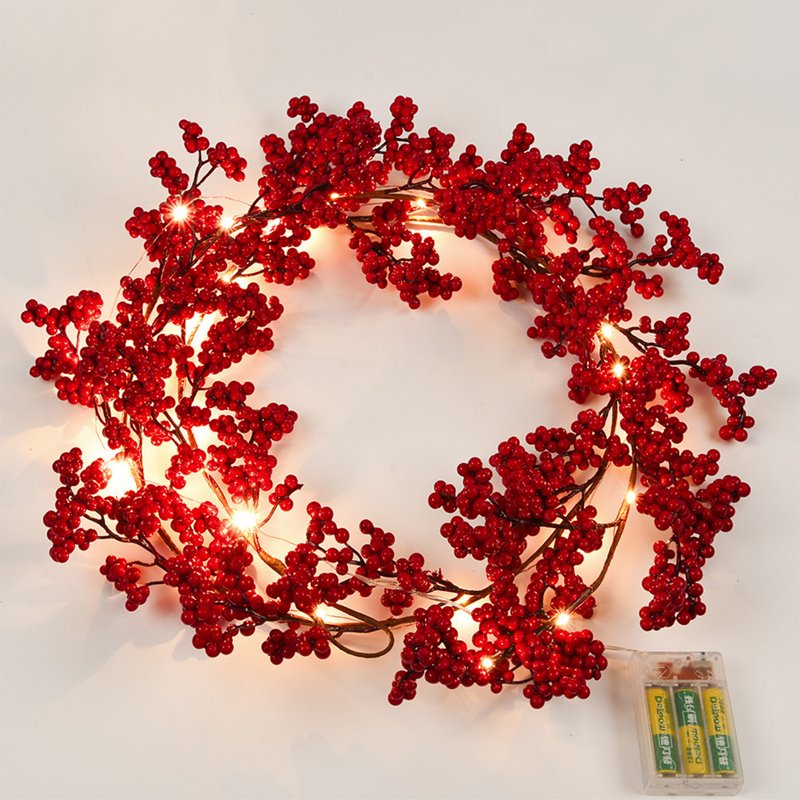 Meitianfacai 5.9ft Red Berry Christmas Garland with Lights - Indoor Holiday Decor - Variation A