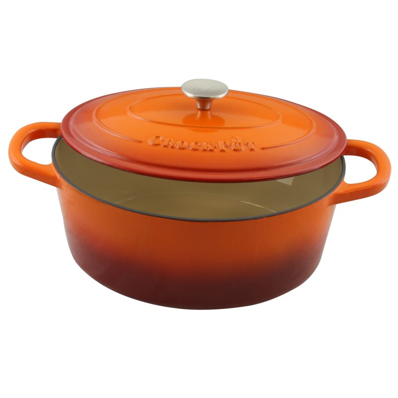 7 Qt Cast Iron Dutch Oven with Self-Basting Lid - Sunset Orange