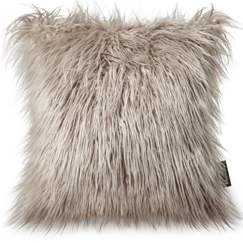 12x20 Inch Faux Fur Throw Pillow - Beige Decorative Cushion with Hidden Zipper