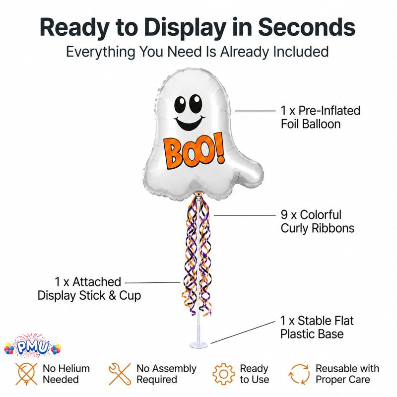 Halloween Ghost Balloon Set - Pre-Inflated 11 Inch Spooky Decorations, 6 Pack - Boo Ghostie Variation