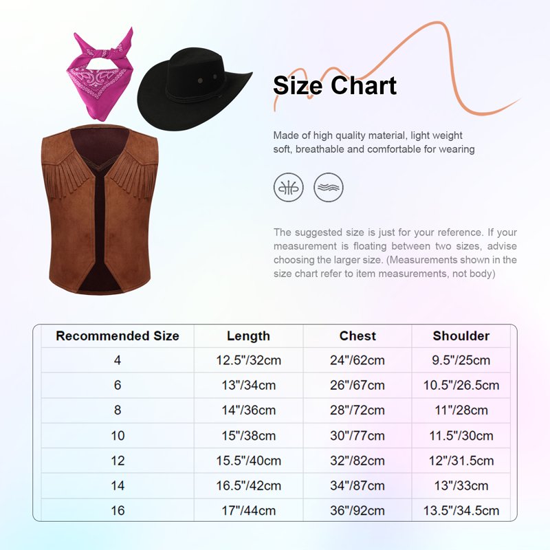 Kids Cowboy Costume for Boys Girls - Purple Western Rodeo Dress Up Set, Size 8