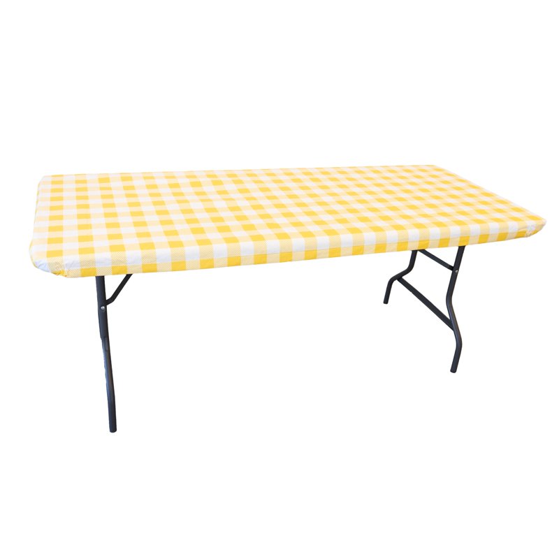 Rectangular Elastic Fitted Vinyl Table Cover - Gingham Yellow, 4 Pack