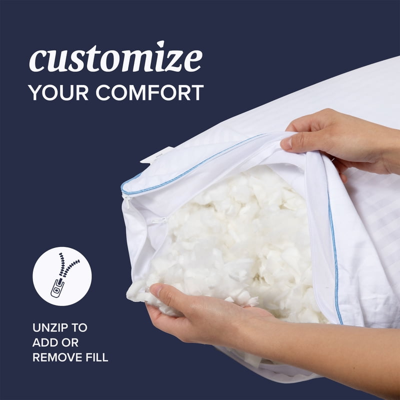 (2 Pack) Customizable Memory Foam Queen Pillow - Adjustable Support, Soft Cover