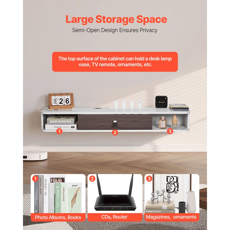 47-Inch Floating TV Stand with Storage Compartment - Media Hub
