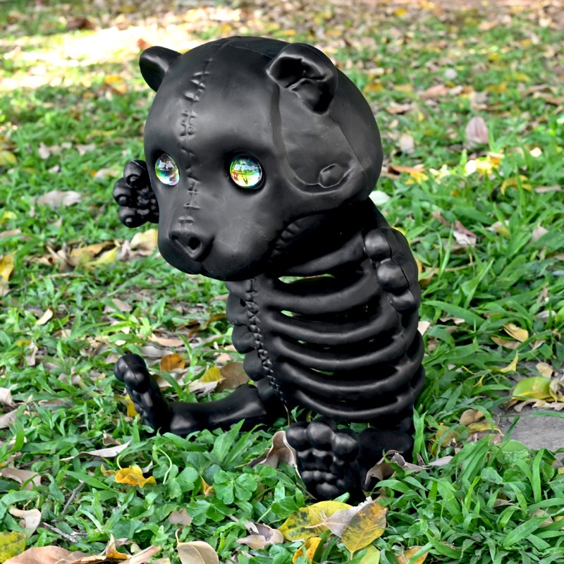 Large Halloween Skeleton Teddy Bear Decor with Crystal Eyes - Spooky Home Accent