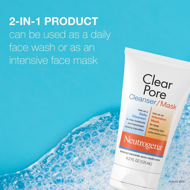 2-in-1 Acne Face Wash and Deep Cleansing Clay Mask, 3.5% Benzoyl Peroxide