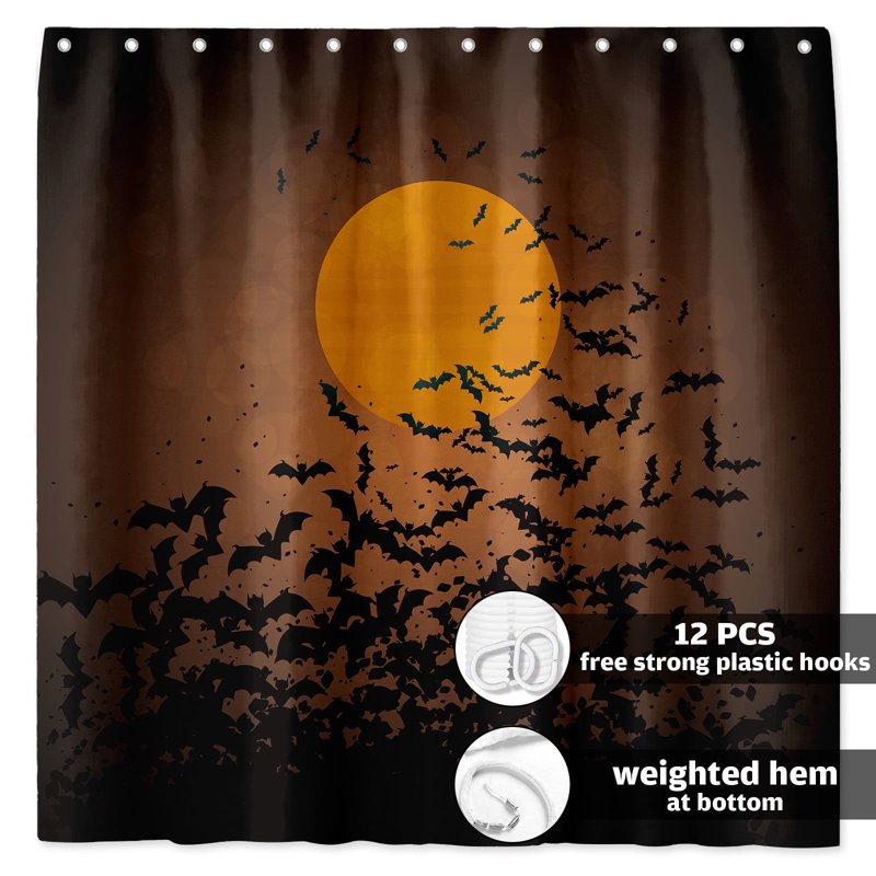 Seasonwood Halloween Shower Curtain with Swirling Bats and Full Moon Waterproof Bathroom Decor - 72x72 with 12 Hooks