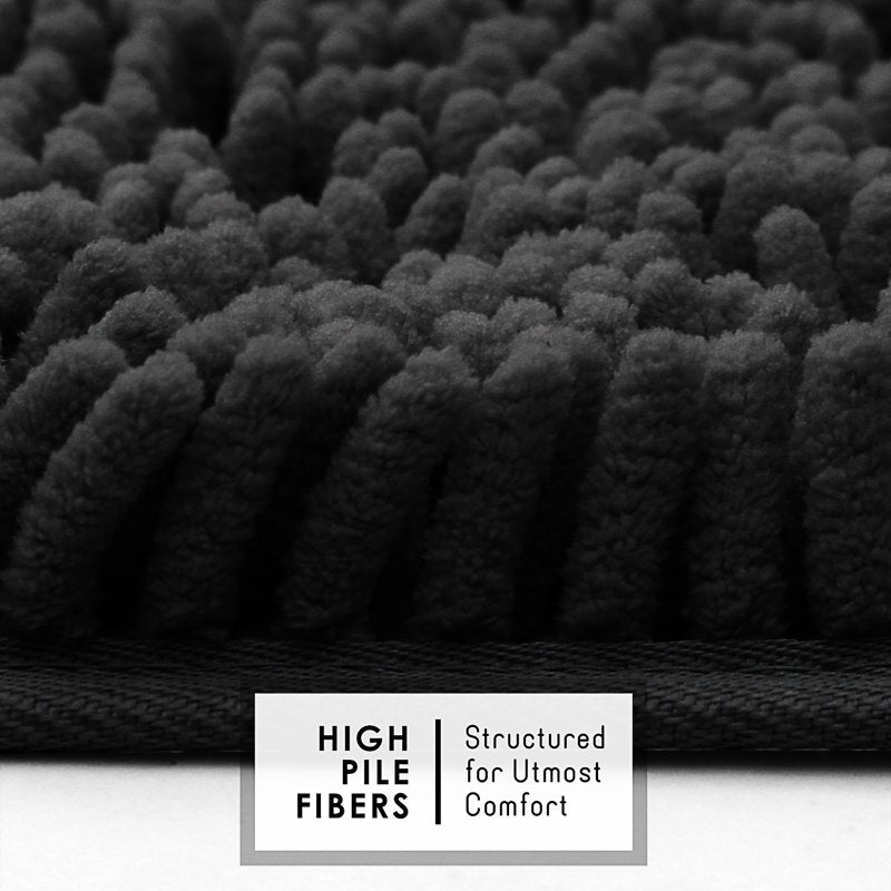 Non Slip Chenille Bathroom Rug - 26x44 Black Ombre Bath Mat, Ultra Absorbent