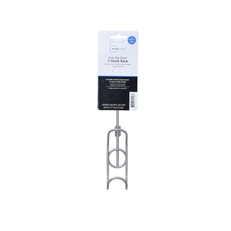 Over-the-Door Single Hook - Metal Satin Nickel Finish, Easy Installation