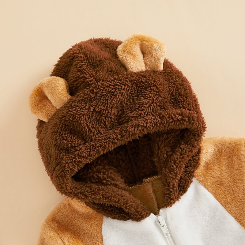 Kids Halloween Lion Costume Jumpsuit for 4-5 Years Khaki Fleece Cosplay Outfit