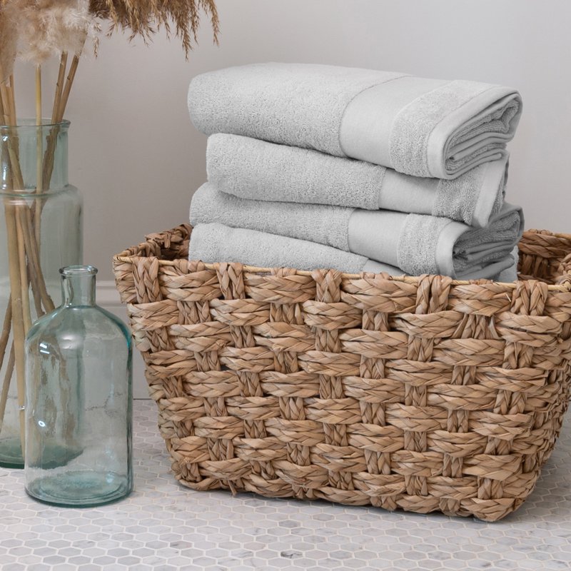 Farmhouse Cotton Bath Towel Set - Light Gray, 4-Piece Luxury Hotel Quality