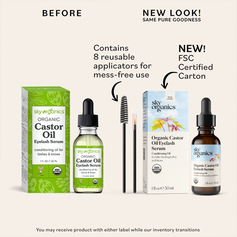 Organic Cold-Pressed Castor Oil for Eyelashes and Eyebrows, 1 fl oz