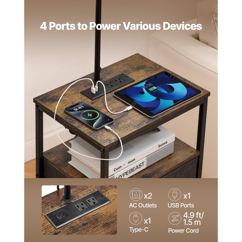 Multifunctional Floor Lamp with Table, USB & AC Charging Ports