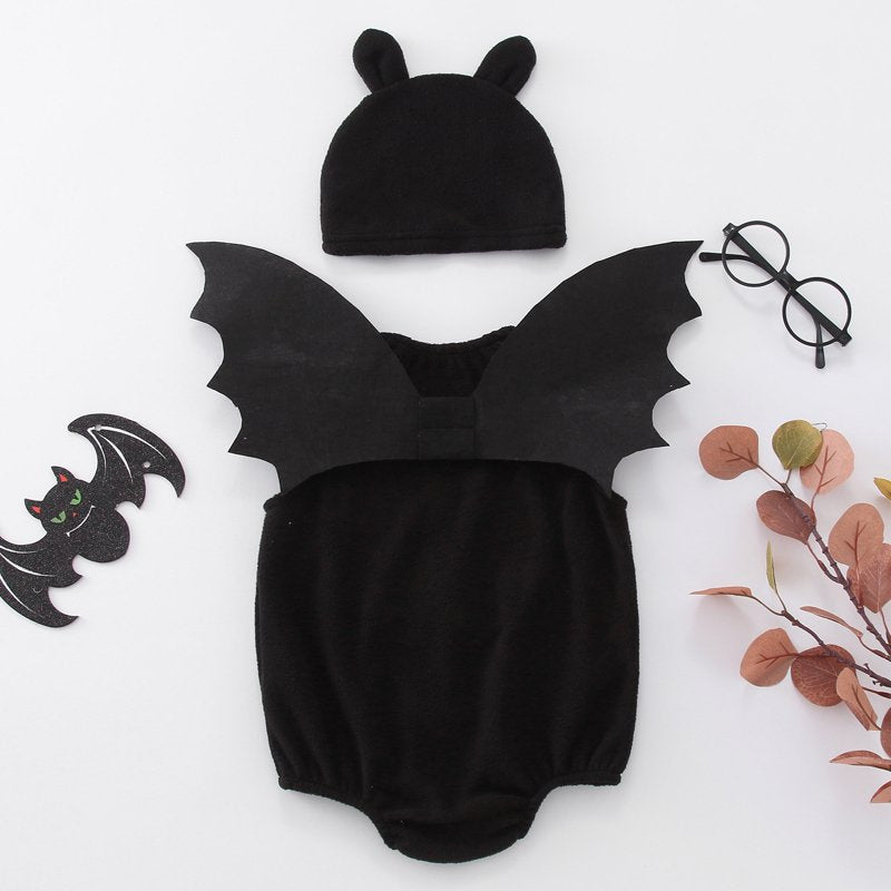 Baby Halloween Costume Set - Black 3-Piece Romper Jumpsuit with Wing Hat, Size 12-18 Months