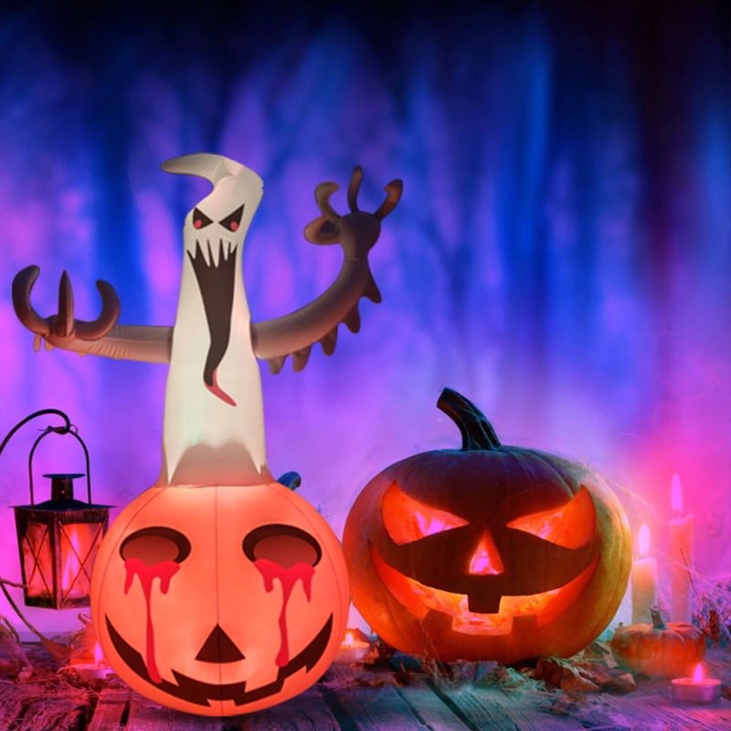 Self-Inflatable 4FT Halloween Pumpkin Ghost with LED Lights - Outdoor Decor