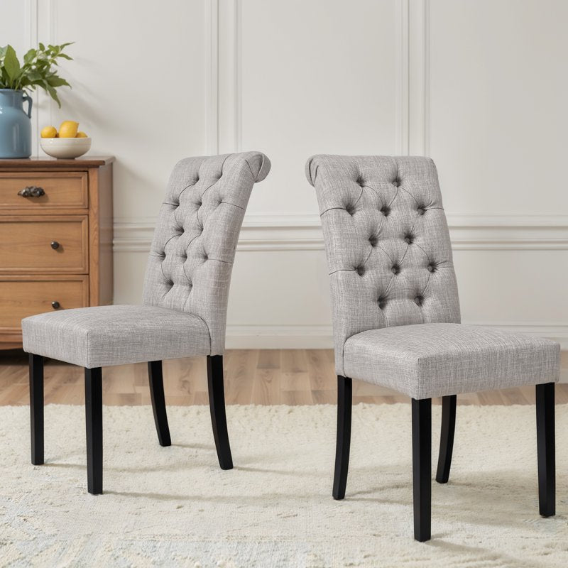 Modern Upholstered Dining Chairs Set of 2 - Light Gray, Button Tufted