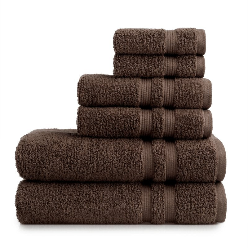 Mainstays Cotton Bath Towel Set - Brown Basket, 6-Piece Quick Dry & Fade Resistant