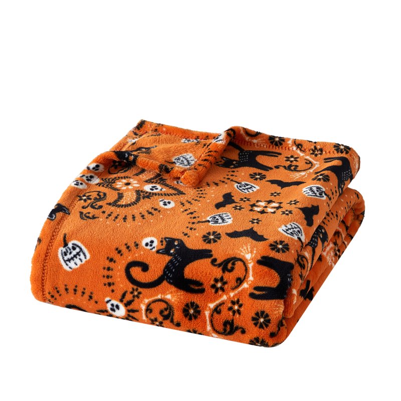 Pumpkin Cats Bandana Plush Oversized Throw Blanket 50x72in - Halloween Decor