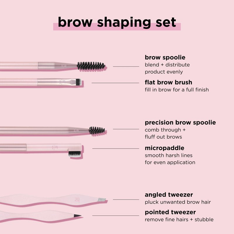 3-Piece Brow Shaping Set with Dual-Ended Brushes and Tweezers