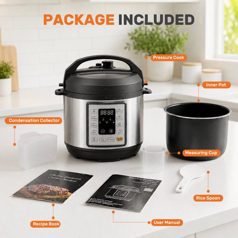 3QT Electric Pressure Cooker - Multi-Function Stainless Steel Pot, Silver