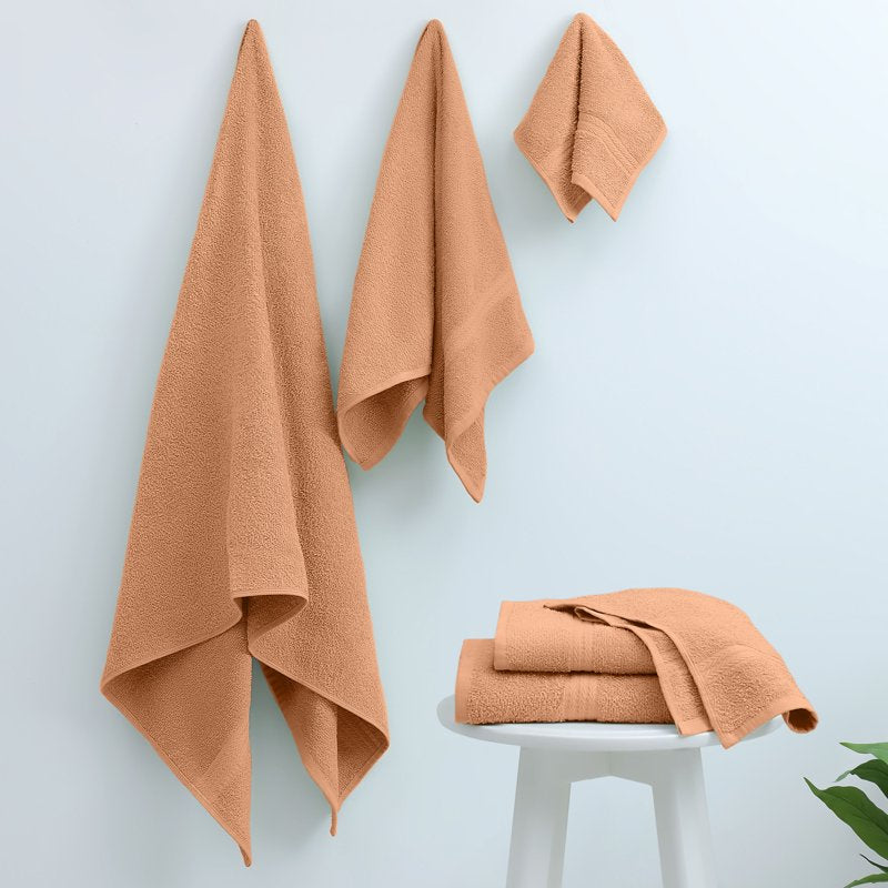Cotton Towel Set - 6-Piece Soft Quick-Dry Towels in Peach - Bath & Hand Towels