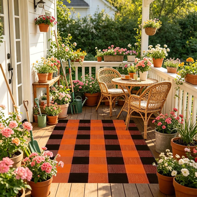 A1-Brown Thanksgiving Plaid Doormat - Large Washable Layered Entry Rug 19.6x31.5in