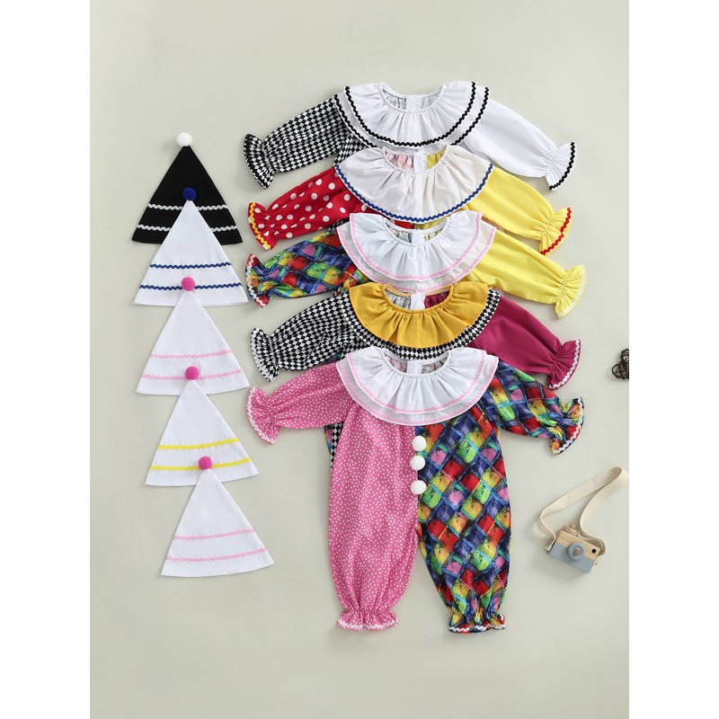 Kids Toddler Baby Girl Boy Halloween Clown Costume Romper & Hat Set - Pink White 3-4 Years