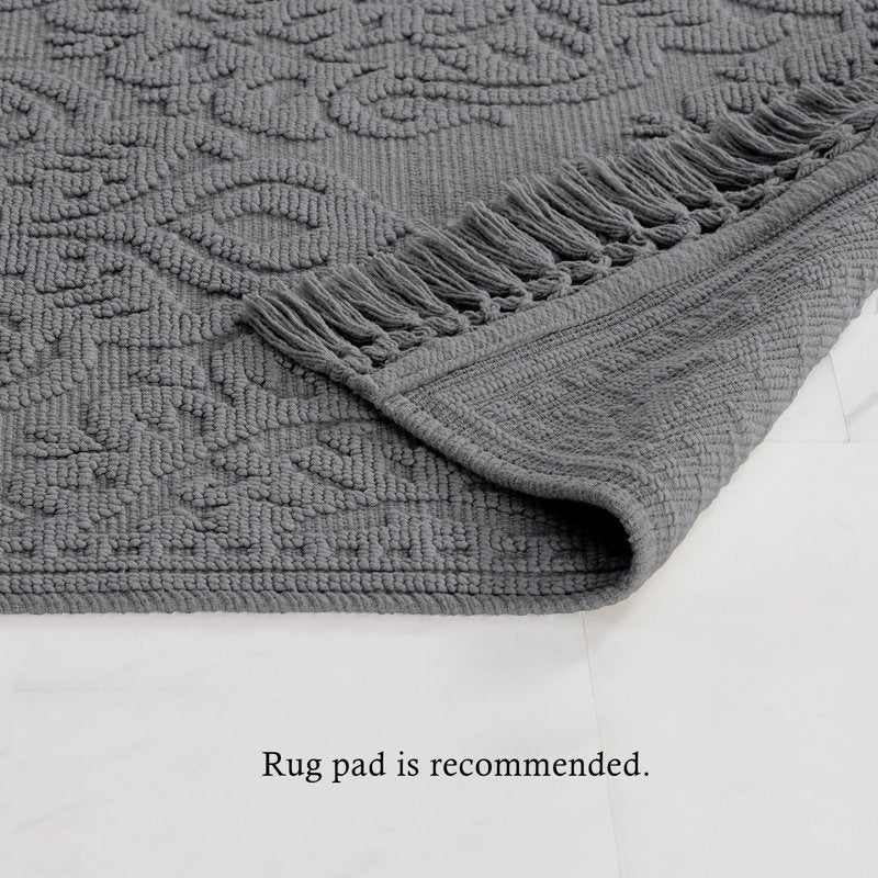 Cotton Fringe Bath Rug Set - Dark Gray 17 x 24 & 21 x 34 Inches - Bohemian Style, Soft & Absorbent