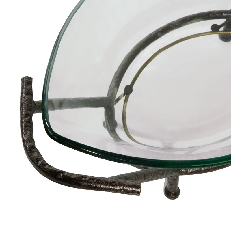 Clear Glass Kitchen Serving Bowl with Brown Metal Base - 26" x 9"