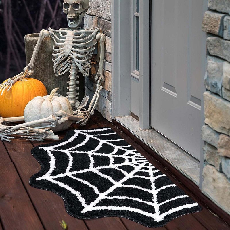 Halloween Spider Web Bath Mat Black Gothic Non-Slip Rug 24x16 Inches - Variation 2A