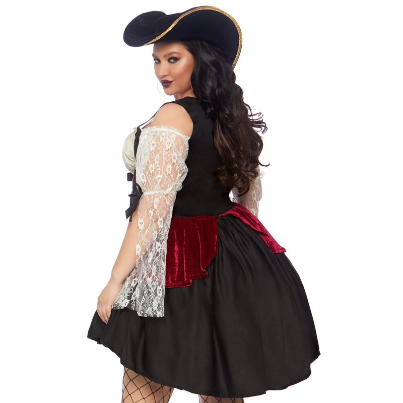 Pirate Women's Plus Size Wicked Wench Costume with Lace Details - Black 1X-2X