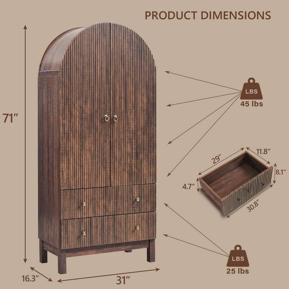 Tall Pantry Storage Cabinet with 2 Doors & 2 Drawers - Brown