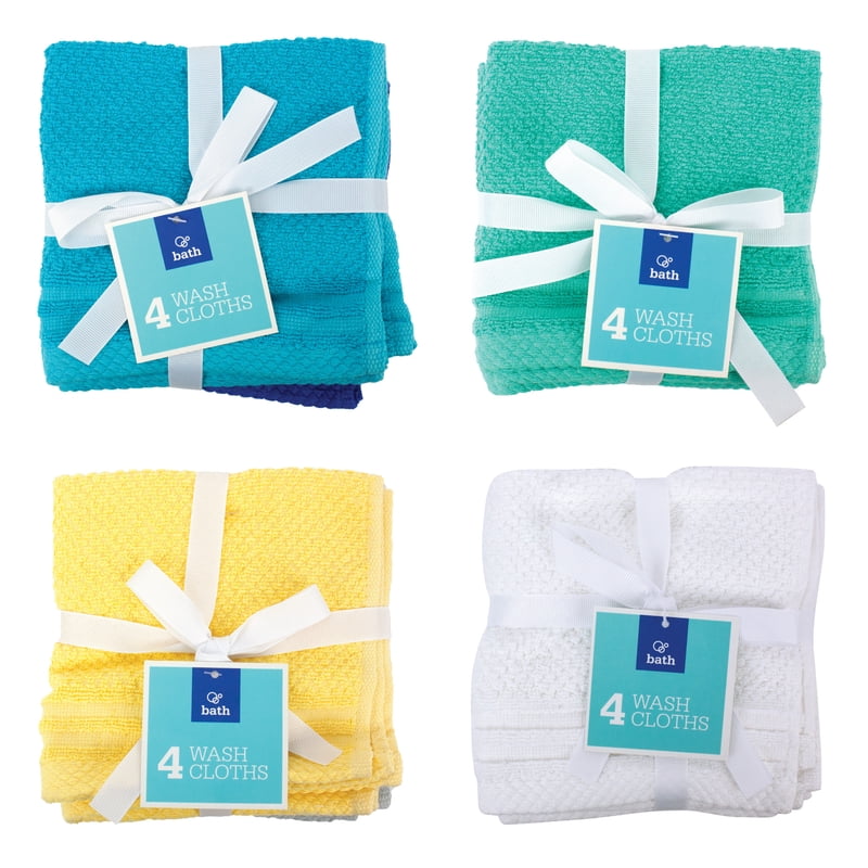 Bath 100% Cotton Washcloth Bundle - 4 Multi-Color, 12x12 Inches - Variation 2