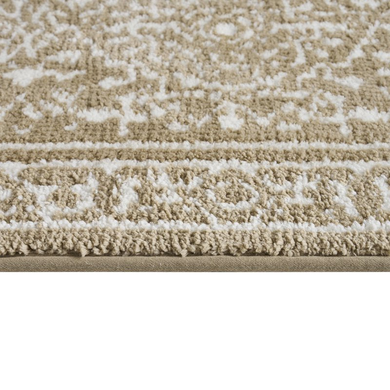 Lacey Taupe Medallion Knitted Bath Rug Runner - 24 x 60 Inches