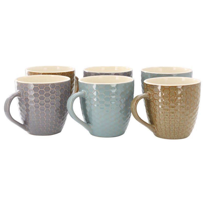 15 oz Honeycomb Mug Set - 6 Pieces in Assorted Colors