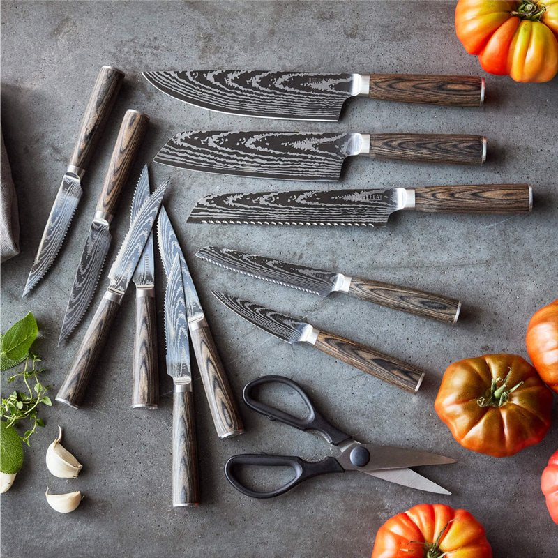 Premium Stainless Steel Knife Set with Acacia Wood Block - 13 Pieces