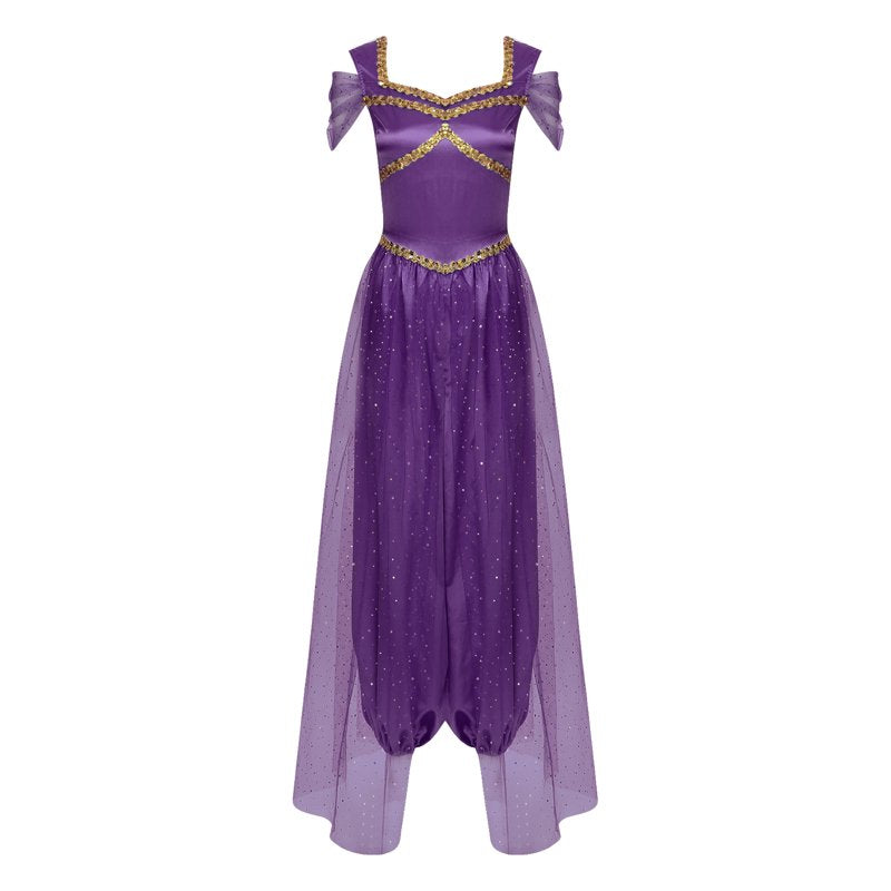 Women's Shiny Sequin Belly Dance Jumpsuit - Dark Purple 4XL, Stage Costume