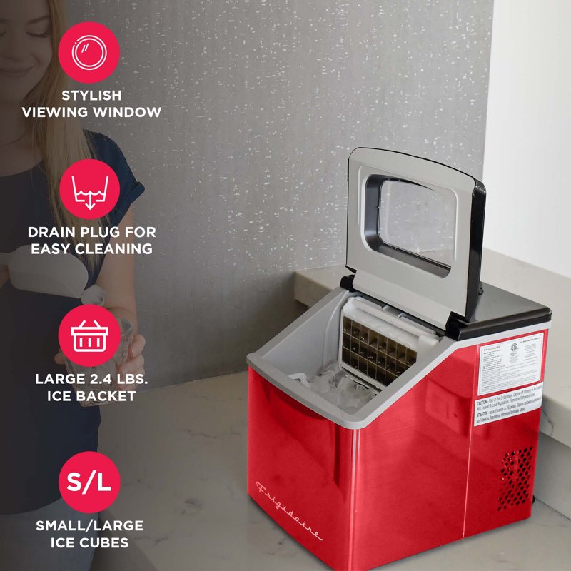 Clear Ice Maker - 40 Lbs Red Stainless Steel Countertop Machine