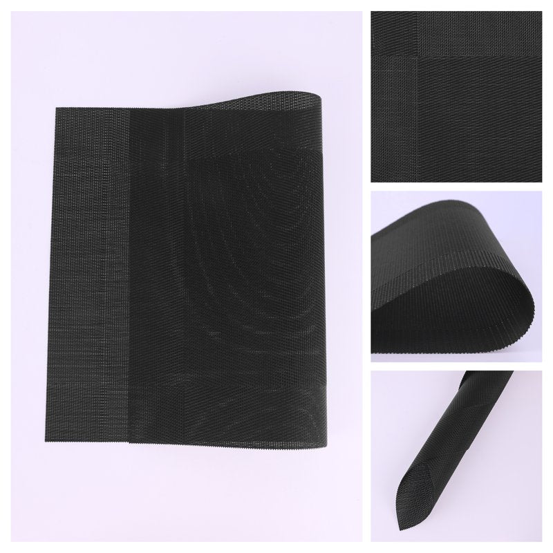 Set of 8 Washable Heat Resistant Table Placemats - Black 18x12in