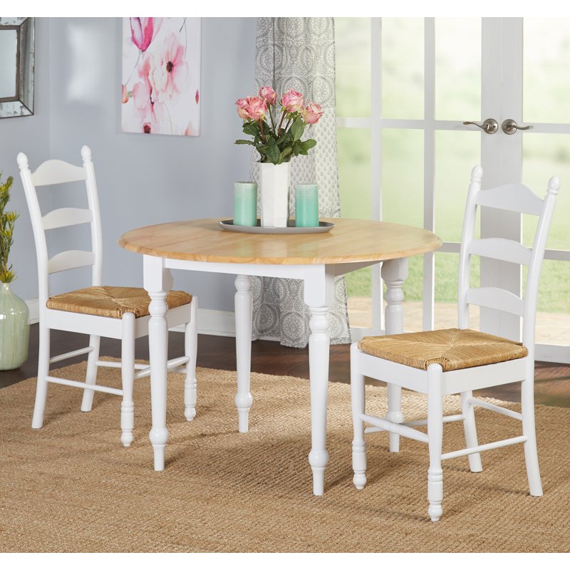 Ladder Back Dining Chair Set of 2 with Rush Seat - White