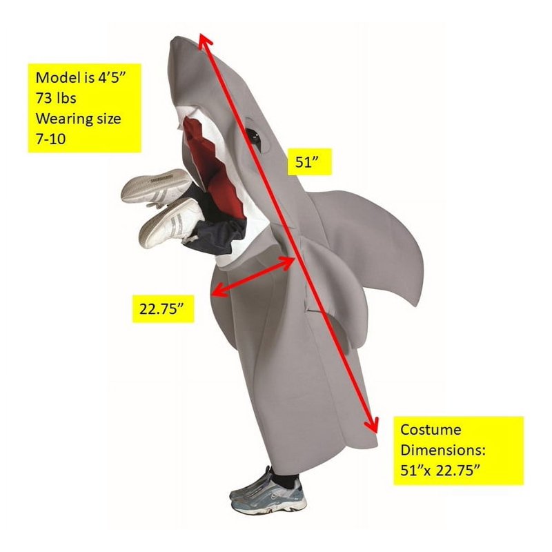Kids Shark Costume with Kicking Legs - Child Size 7-10 for Halloween & Parties