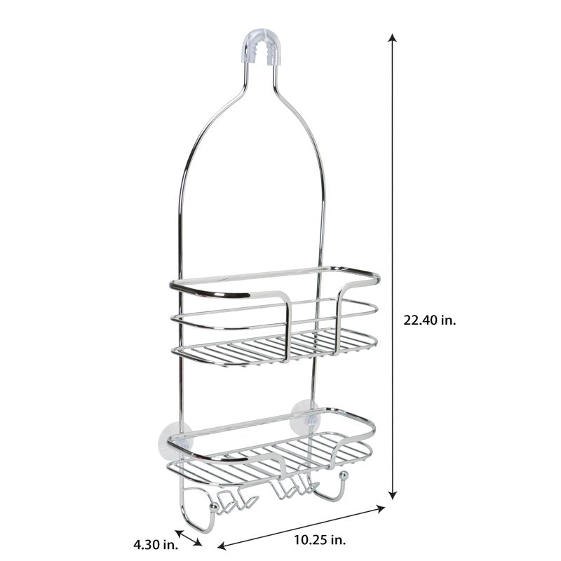 Bath Bliss Holland Steel Shower Caddy Chrome - Over Shower Head Organizer with Hooks