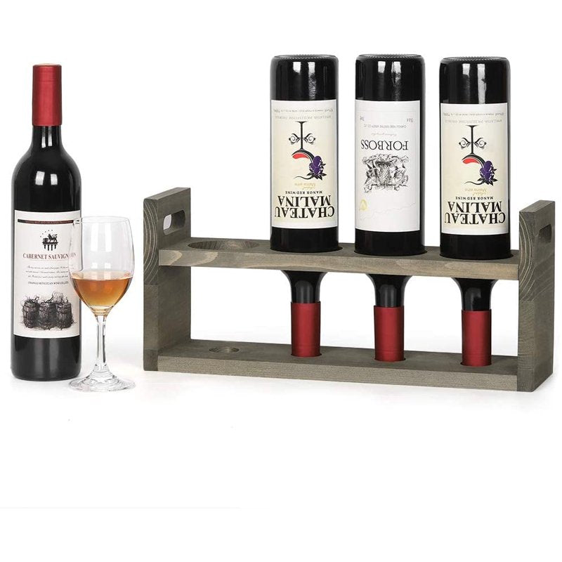 Wood Wine Rack for Countertop - Holds 4 Bottles, Gray