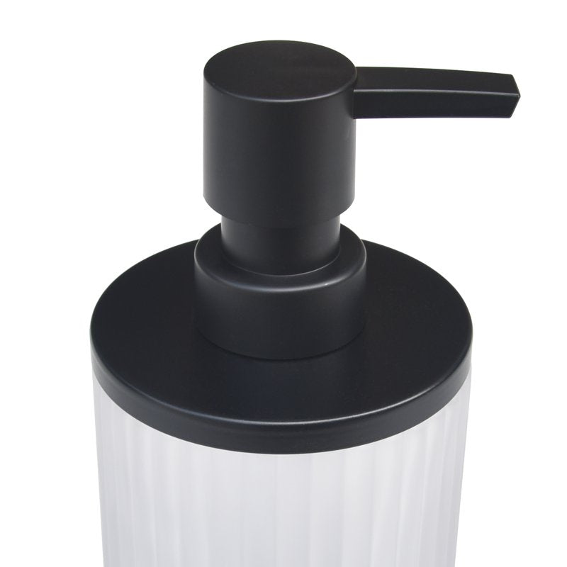 Ribbed Glass and Metal Soap Pump - White with Black Accents