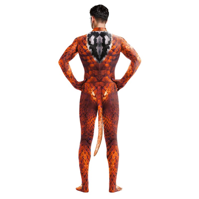 Red Men's Full Body Dragon Costume Bodysuit with Wings Mask & Tail XL