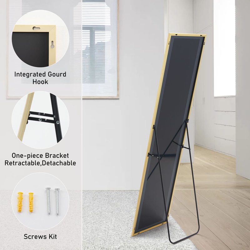 Full Length Floor Mirror 59 Inch Gold Aluminum Frame Standing Decor